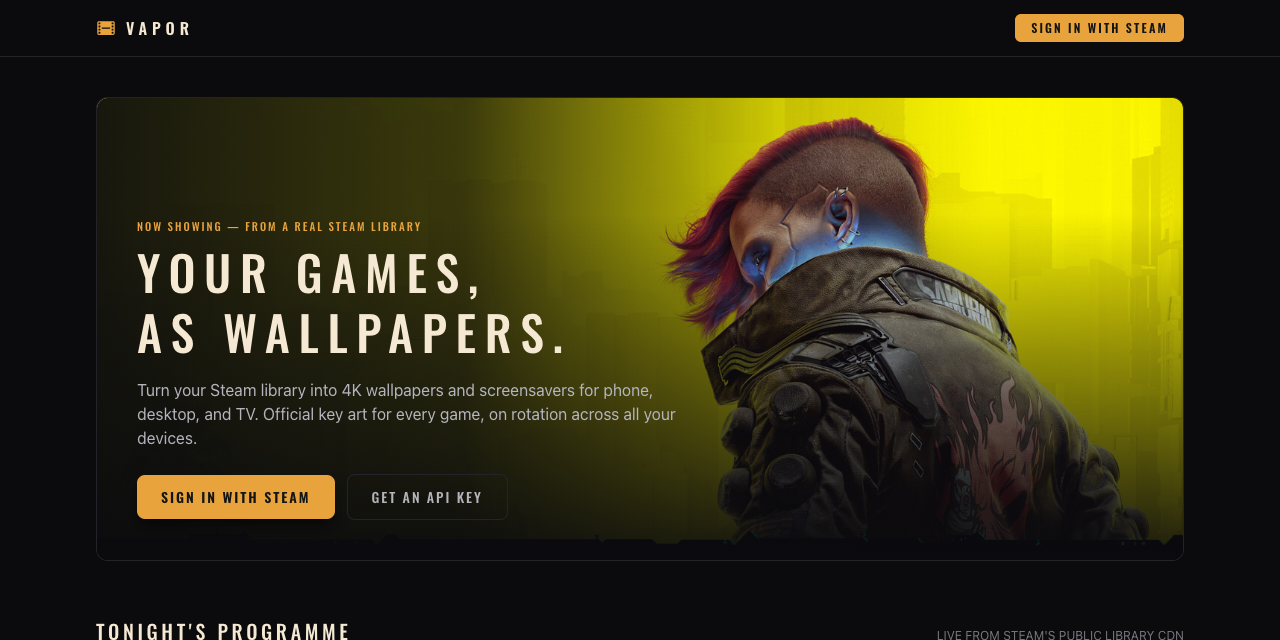 Vapor — Turn your Steam library into wallpapers and screensavers
